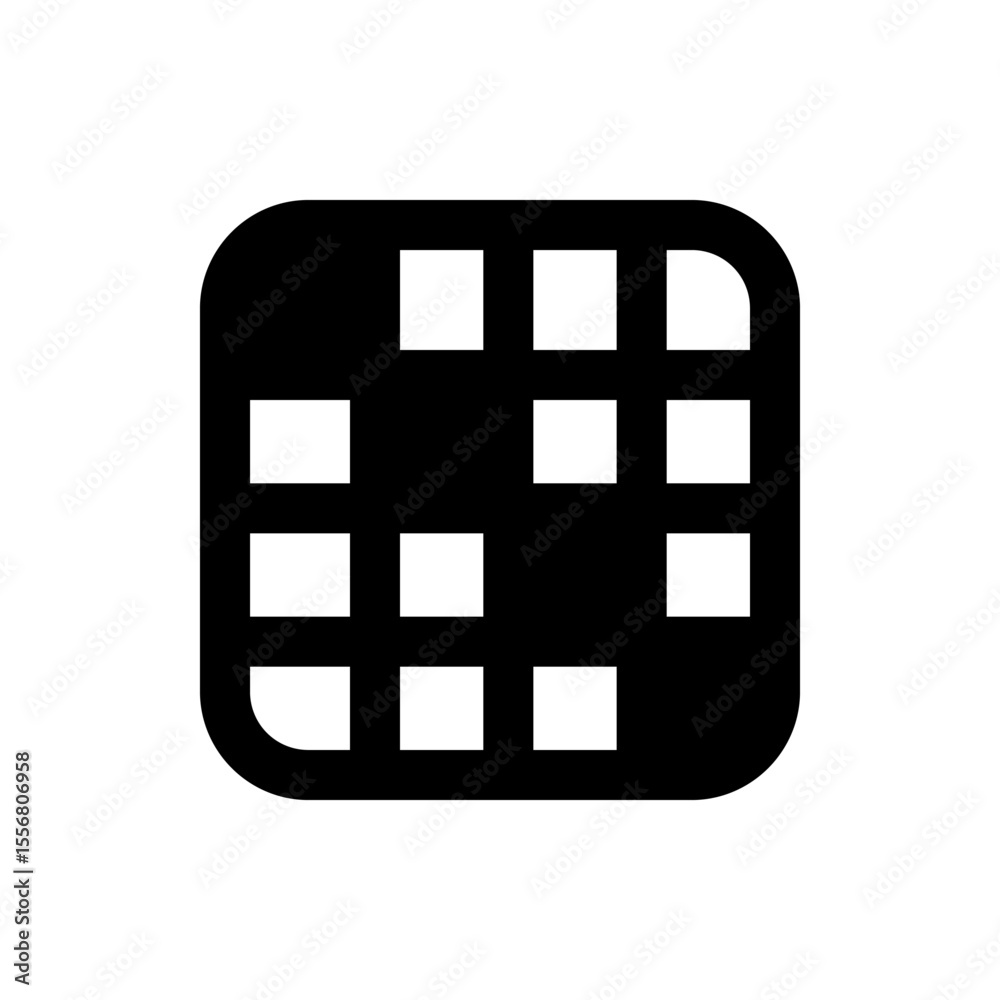 Poster Illustration of a square shape with rounded corners and a grid pattern with intersecting lines inside it