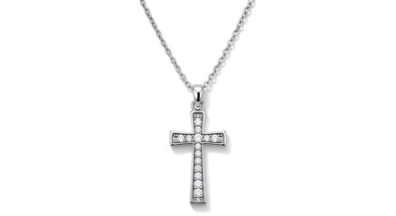 Silver cross pendant necklace with diamonds