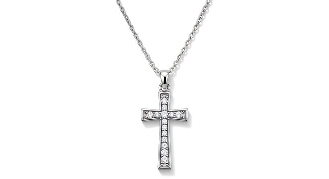 Silver cross pendant necklace with diamonds - Powered by Adobe