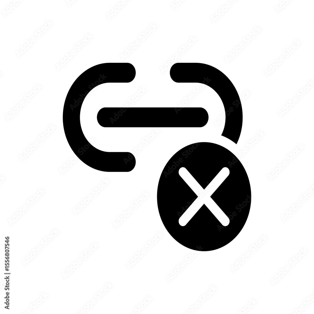 Poster link broken icon showing a chain with a line and a circle with an x in the lower right corner design