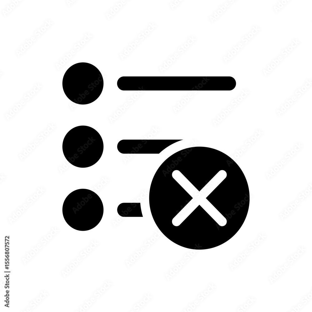 Poster list with bullet points and horizontal lines with a circle and cross mark indicating removal of item
