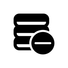 Black database icon with a minus sign inside a circle indicating deletion or removal of data items