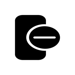 Black rectangle with rounded corners and a white circle with a horizontal line on the right side of it