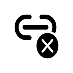 Link broken icon showing a chain with a line and a circle with an x in the lower right corner design