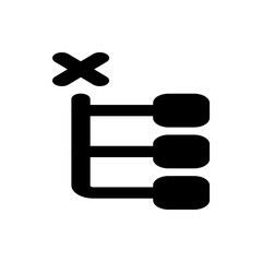 Black and white icon depicting a vertical list with three items and a cross mark at the top left corner