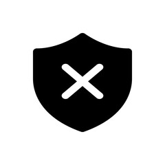 Black shield with a white x mark indicating rejection or error in a security or protection context image