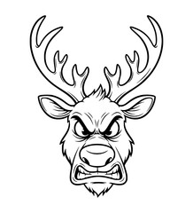 Angry Reindeer Face Line Art