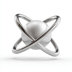 Abstract Silver Rings Orbiting Pearl Sphere 3D Render