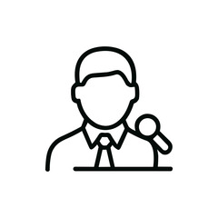 Simple Outline Businessman Giving Speech with Microphone Icon Illustration