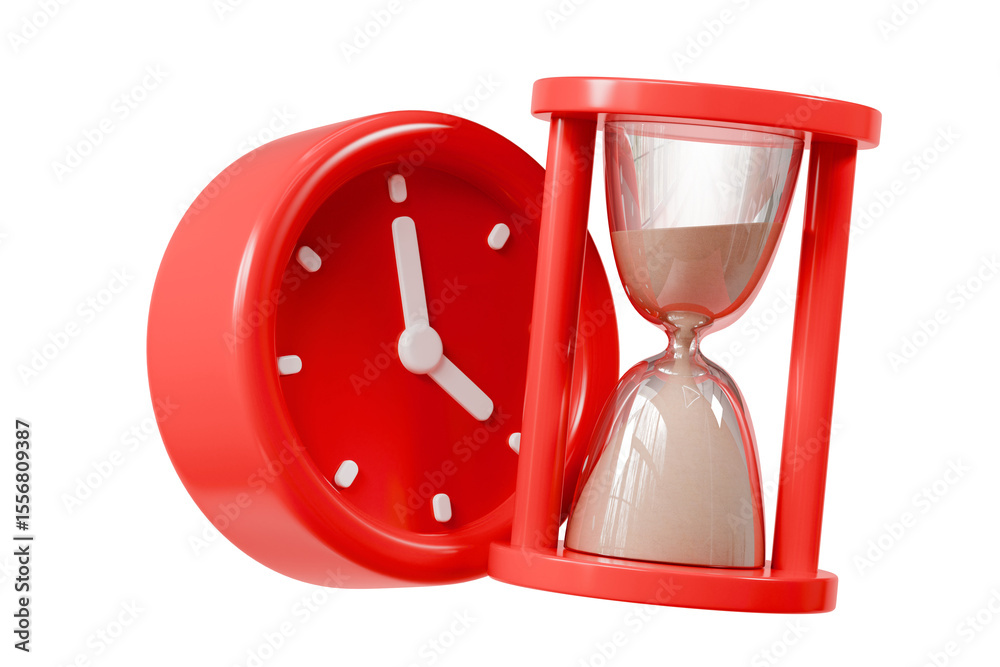 Fototapete 3d time management concept. urgent work. fast service. stopwatch with hourglass and calendar. minima