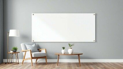 Modern living room with blank whiteboard and armchair