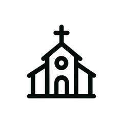 Minimalist Line Art Church Building Christian Religious Place Icon Symbol