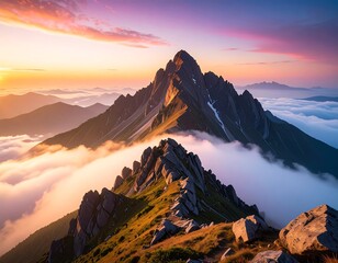 Majestic mountain peak at sunrise