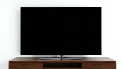 Modern flat screen television on wooden stand