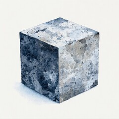 Blue and Gray Textured Cube on White Background