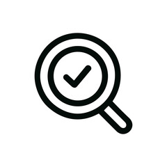 Simple Outline Magnifying Glass with Check Mark Inside Approval Icon