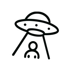 Handdrawn Outline Alien Abduction Illustration from Spaceship with Light Beam