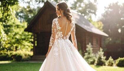 Fototapeta premium Bride in a wedding dress outdoors
