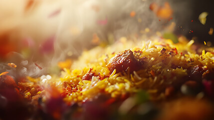 Close up of delicious and vibrant biryani 