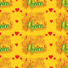 Seamless pattern with hand drawn doodle africa travel illustration.