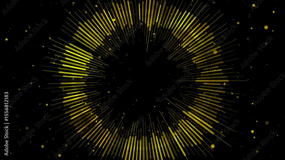 Poster abstract circular golden luxury lines and dots on black background. seamless looping concept sound e