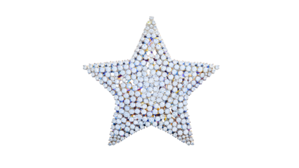 Glittering five pointed star shape covered in sparkling clear rhinestones isolated on a transparent background