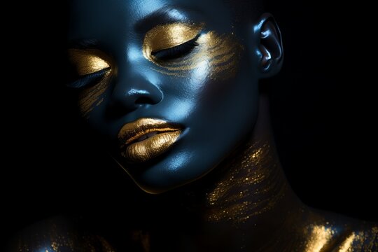 A stunning portrait embellished with luxurious gold dust, adding elegance and glamour to the artwork