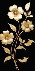 Elegant gold outlined flower design on a black background for modern aesthetic appeal