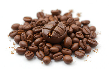 Naklejka premium Coffee beans with a chocolate candy. Generative AI 
