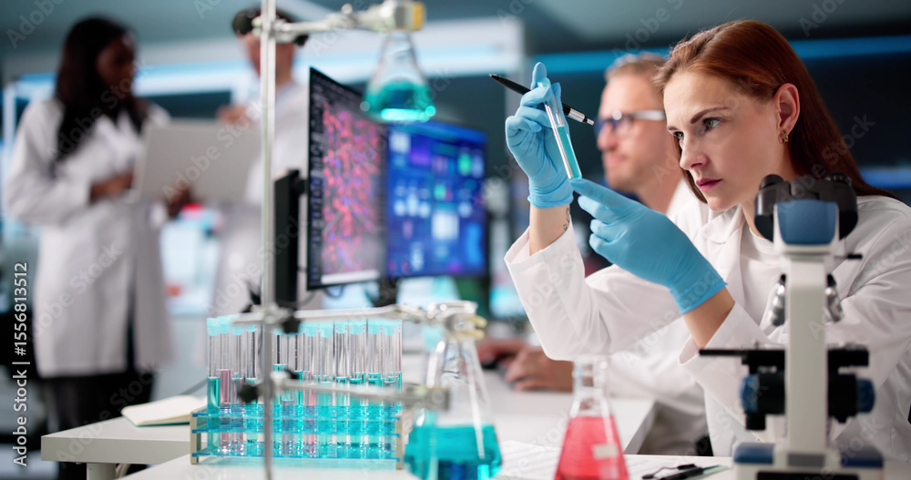 Poster Multiracial Doctors In Laboratory Analyzing Data