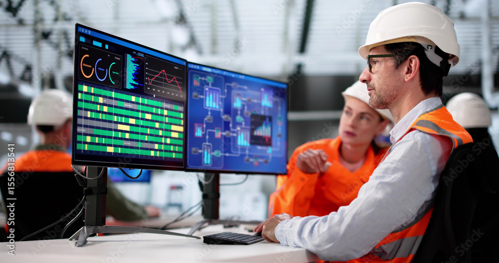 Poster Multiracial Team Using PCs To Monitor Data