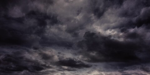 Storm cloud layers are dominating flat design sky, showing dense gray storm textures © vectorfusionart