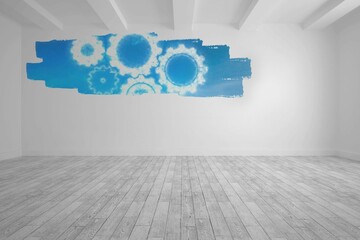 Display on wall showing cloudy cogs and wheels