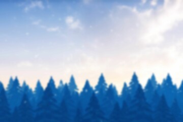 Fototapeta premium Forest silhouette is being shown at bottom in flat design with pastel gradient sky, wispy clouds