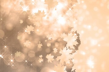 Abstract flat art showing maple leaf silhouettes drifting into warm gradient with bokeh sparkles