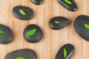 High angle view of pebbles with leaves