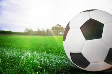 Close up of soccer ball on marking line