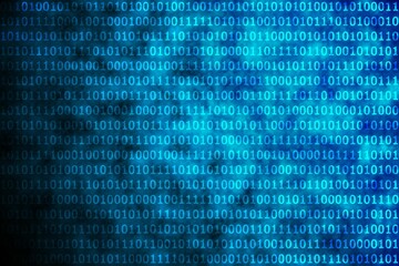 Shiny blue binary code on black background
