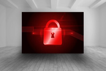 Room with futuristic picture of red lock