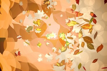 Swirling autumn leaves pattern is shifting in flat vector design with warm bokeh background