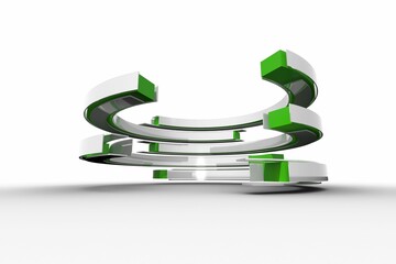 Green and white curved structure