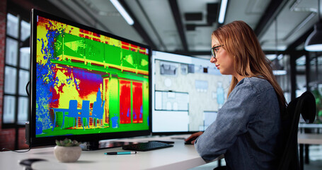Woman Monitors House Heat With Efficiency On Computer Screen