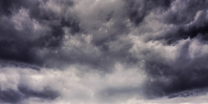 Fototapeta Mass of storm clouds is forming in flat design illustration, showing dark turbulent sky