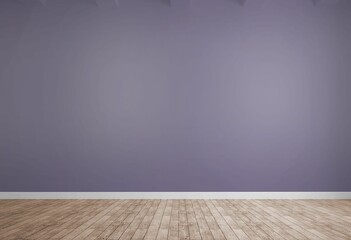 Empty purple wall and wooden floor are featuring flat design interior with white baseboard molding