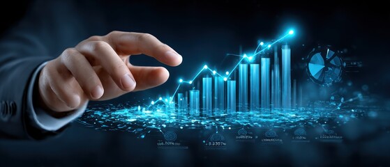 Hand interacts with digital graph showing growth