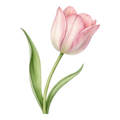 Fototapeta premium Elegant Pink Tulip with Delicate Petals and Green Leaves on a Transparent Background