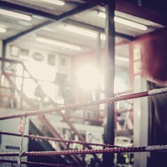 Gym seen through boxing ring