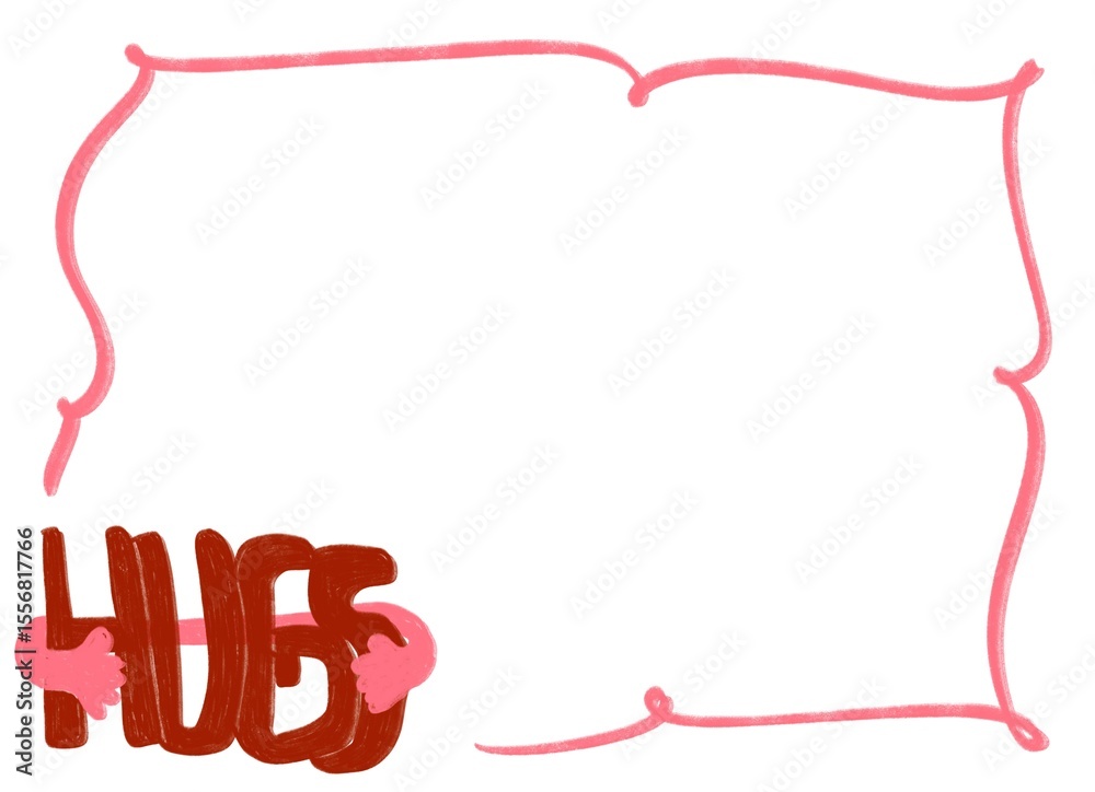 Fototapete pink frame with hugs lettering design. hugs frame message with playful hand hugging the letter desig