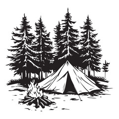 camping tent clip art design, Tent in a forest