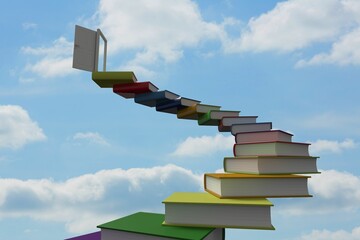 Book steps leading to door against sky
